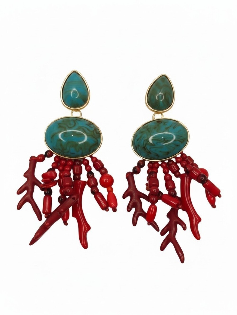 ❤️▪️Piper K ▪️dyed Quartz  Red Statement  Coral Reef Drop Earrings
